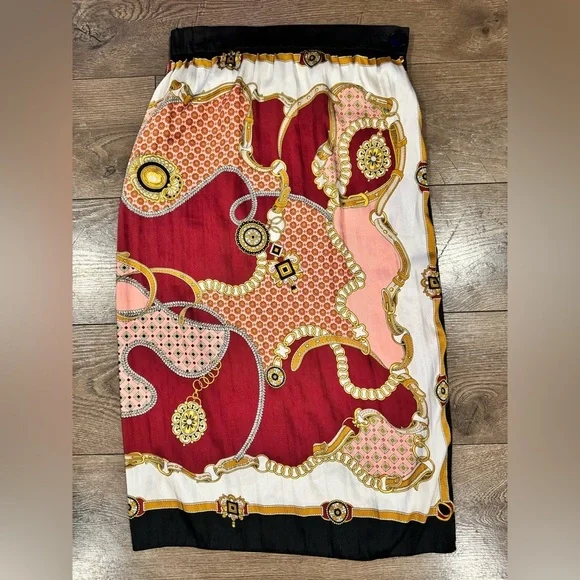 Zara Chain Print Pleated Midi Wrap Skirt, Size L-XL - Picture 6 of 14